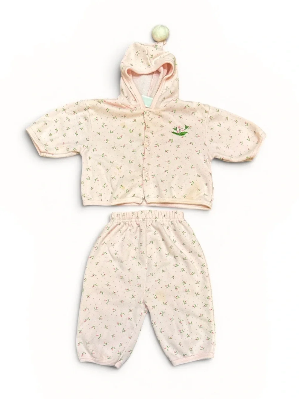 Vintage 90s Floral Print Sweatsuit Matching Set Baby Girl Size 6-9 Months Pink